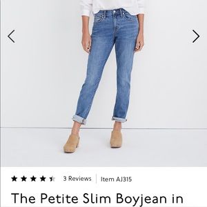 Madewell The Petite Slim Boyjean in Willowbrush Wash Sz 32